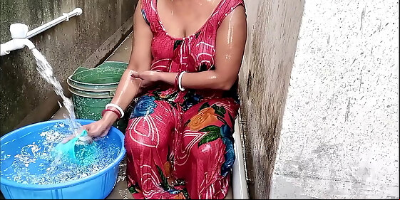 wife who was taking bath outside in the balcony was called inside the room and fucked