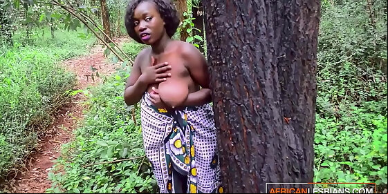ebony black fairies walking in the jungle get teased by big black tit milf wanting lesbian threesome