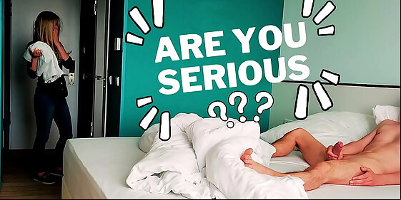 dick flash hotel maid was shocked when she saw me masturbating during room cleaning service but decided to help me cum