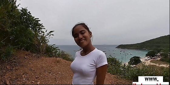 amateur thai teen cherry fucked by a big white cock from behind outdoor