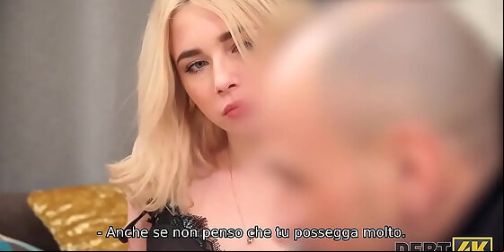 debt4k charming blonde with curly hair fucked by debt