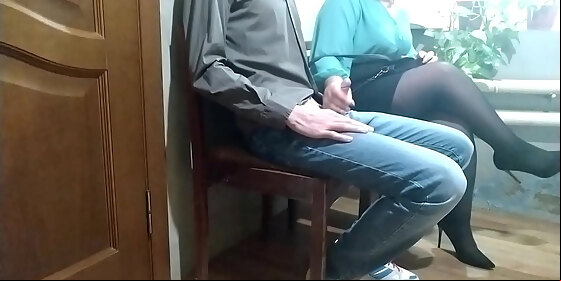 hot milf in pantyhose milking my cock in public