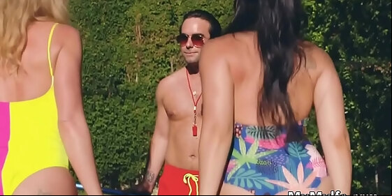 milfs sharing pool guys dick in a threesome